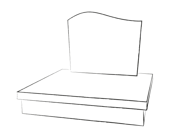 Dessin représentant un monument cinéraire avec une pierre tombale et une stèle arrondie